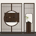 New Chinese Style Screen Partition Wooden Screen Partition Potted Plant 3d model