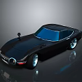 Black Vintage Coupe With Sleek Body Blue Windows And Silver Wheels On Reflective Surface