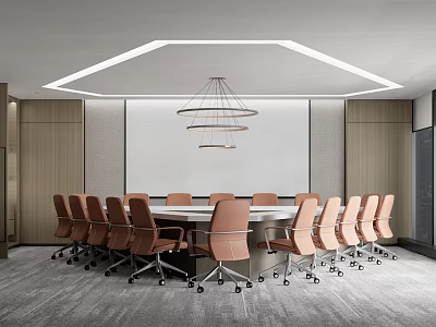 Modern Conference Room Interior Design With Round Meeting Table And Leather Chairs 3d model