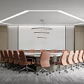 Modern Conference Room Interior Design With Round Meeting Table And Leather Chairs