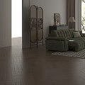 Green Velour Multi Person Sofa with Decorative Art and Floor Lamp in Modern Living Room