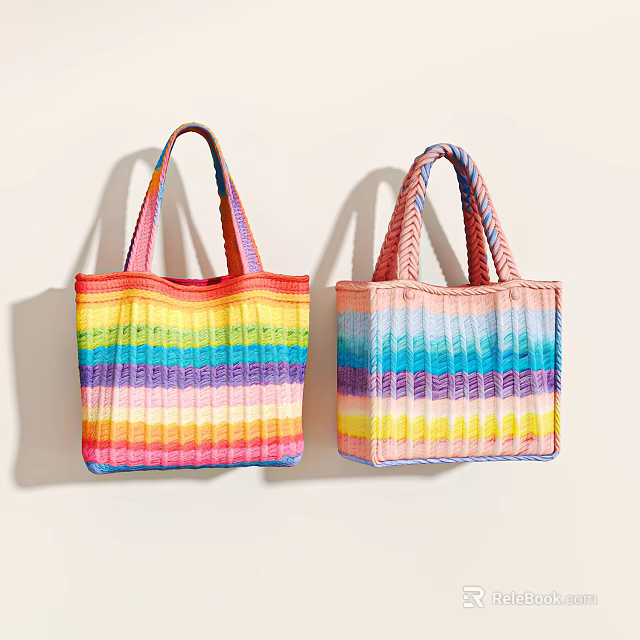 Vibrant Colorful Striped Woven Tote Bags With Handwoven Texture And Fashionable Design 3d model 