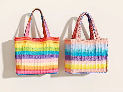 Vibrant Colorful Striped Woven Tote Bags With Handwoven Texture And Fashionable Design 3d model