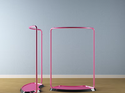 Two Pink Display Racks In Room With Light Blue Wall And Wooden Floor 3d model