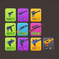 Cartoon Weapon Icons On Colorful Cards With Various Gun Types And Star Ratings
