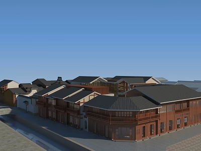 Historic Ancient Architecture Complex With Traditional Tiled Roofs And Wooden Facades 3d model