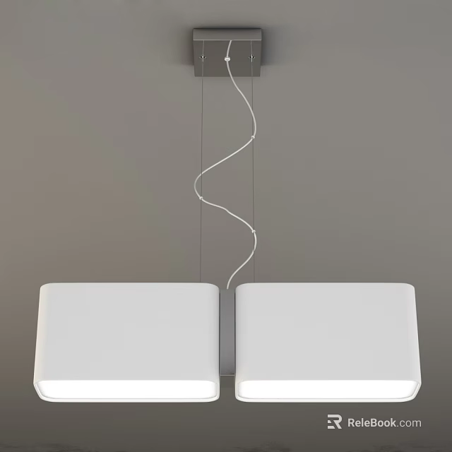 Modern Interior Pendant Light With Two White Square Shades And Spiral Hanging Wire 3d model 