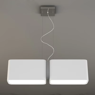 Modern Interior Pendant Light With Two White Square Shades And Spiral Hanging Wire 3d model