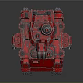Red Armored Military Tank with Detailed Turret Tracks and Cannon Design