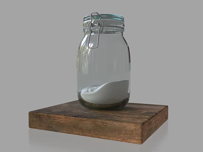Glass Jar with White Powder on Wooden Base in Home Decor Magazines 3d model