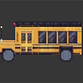 Cartoon Scene Pixelated Yellow School Bus With Black Windows And Wheels