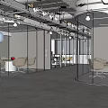 Modern Public Office Space Interior Design With Open Layout Glass Partitions Pendant Lights And Whiteboard