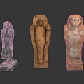 Three Ancient Egyptian Sculptures Featuring Human Shaped Carvings And Intricate Details
