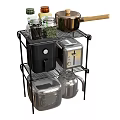 Kitchen Storage Rack With Coffee Maker Toaster Stainless Steel Pots And Spice Jars