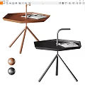 Modern Hexagonal Side Table with Three Legs in Brown and Black Colors 3d model