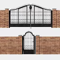 Ornate Wrought Iron Entrance Gate Design With Brick Wall And Decorative Grills