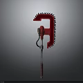 Red Serrated Tactical Weapon With Metal Pole Red Grip And Black Cord