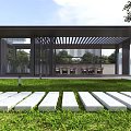 Modern Garden Landscape Design With Pavilion Lawn Stone Pathway And Greenery