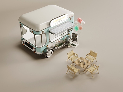 Modern fast food car tables and chairs 3d model