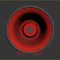Red Megaphone With Gray Rim Sturdy Handle And Reflective Surface For Public Address