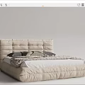 Modern Light Colored Double Bed With Padded Headboard Plaid Blanket And Soft Pillows 3d model