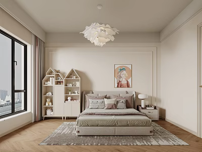Modern Kids Room With House Shaped Storage And Cozy Bed 3d model