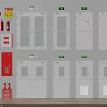 Fire Safety Equipment Display Including Fire Doors Extinguishers Hose Cabinets Exit Signs