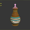Orange Decorative Vase with Blue White Stripes and Intricate Patterns for Fresh Flowers