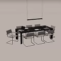Modern Black Conference Table With White Chairs Laptop Documents And Hanging Lamp