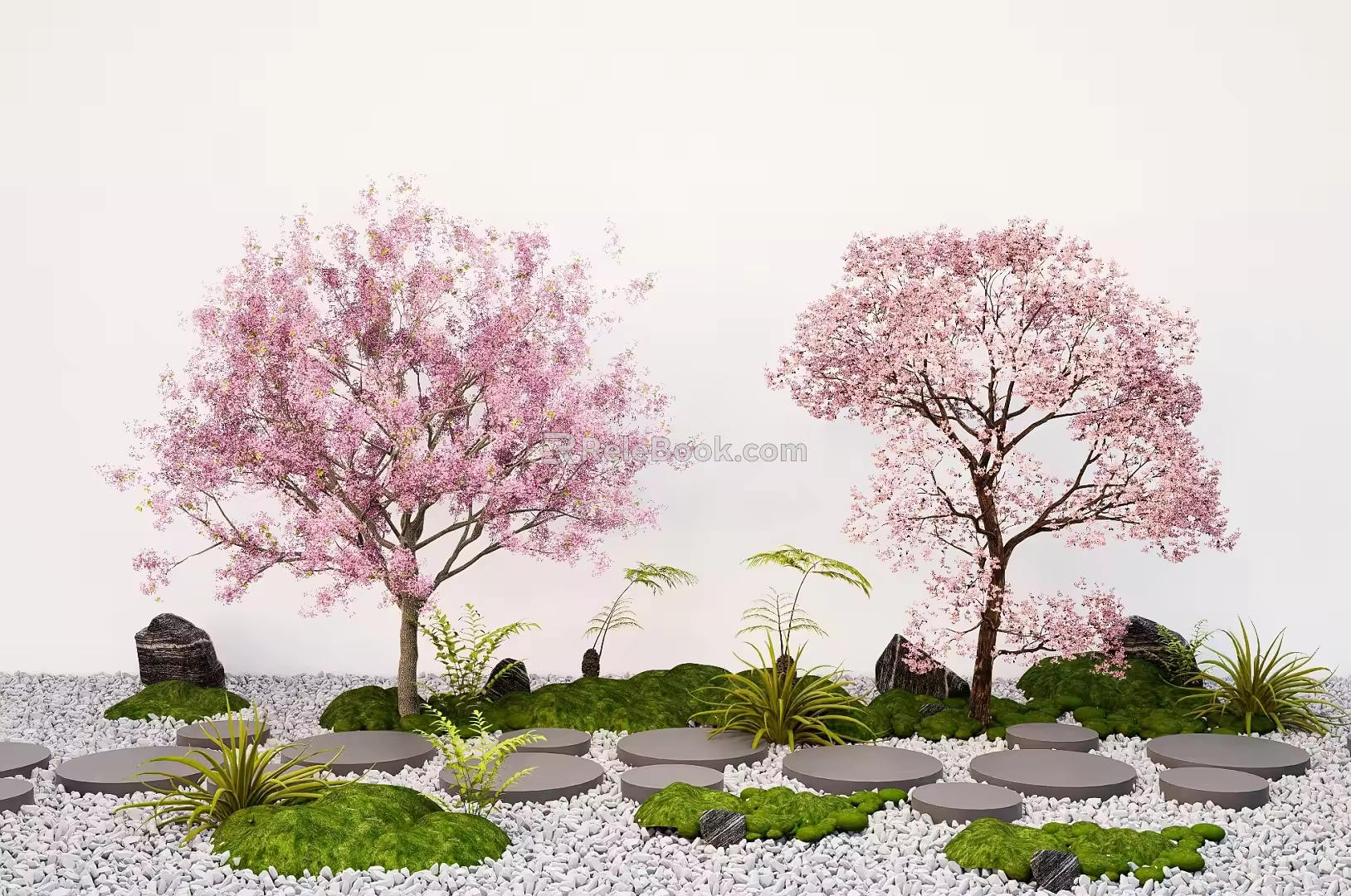 Peach Tree Cherry Tree Flower Tree Tingbu Gravel Micro-terrain Landscape Sick 3d model
