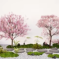 Peach Tree Cherry Tree Flower Tree Tingbu Gravel Micro-terrain Landscape Sick 3d model
