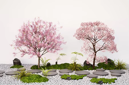 Peach Tree Cherry Tree Flower Tree Tingbu Gravel Micro-terrain Landscape Sick 3d model