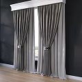 Elegant Gray Velvet Curtains With Tiebacks For Modern Window Decoration 3d model