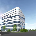 Modern Office Building Featuring White Exterior Sleek Lines And Surrounding Greenery