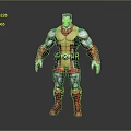 Game Movie Character With Blue Skin Muscular Build Yellow Red Outfit Waist Emblem Red Boots