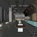 Modern Restaurant Interior With Wooden Accents Green Bar Counter Plants And Large Windows