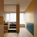 Modern Kids Room Interior With Study Desk Chair Window Blinds Wooden Storage And Teal Drawers