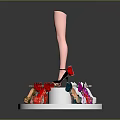 Colorful High Heels Display With Pink Mannequin Legs On Round Stand