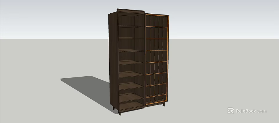 Dark Wood Bookcase With Multiple Shelves And Compartments In Classic Design 3d model