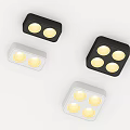 Black And White Square Downlights Spotlights With Multiple Illuminated Bulbs 3d model
