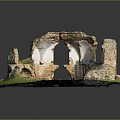 Weathered Ancient Ruins With Lush Green Grass And Stone Archway Structures