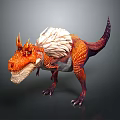 Fantasy Dinosaur Character With Orange Scales White Feathers And Horned Head