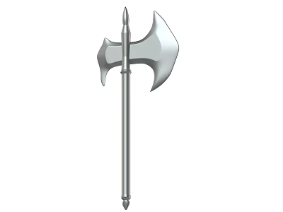 Silver Metal Battle Axe with Spiked Head and Long Handle Design Features 3d model