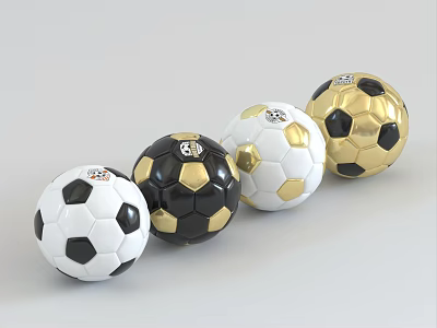 Sports Equipment Colorful Soccer Balls With Black White Gold Designs And Logo Details 3d model