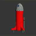 Colorful Red Rocket Model With Silver Top Green Wheels And Stand On Dark Surface