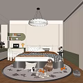 Modern Cozy Kids Room Interior Design With Bed Desk Chair And Round Toy Rug
