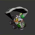 Green Character Driving Parachute Cart With White Gloves And Green White Wheels
