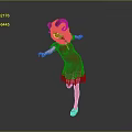 Little Girl In Red Dress With Horned Headdress Dancing Gracefully Against Gray Background