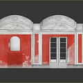 Elevator Hallway With Red Walls White Decorative Arches Windows And Doors