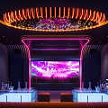 Modern KTV Interior With Neon Lights Large Screen Bar Counter And Seating Area